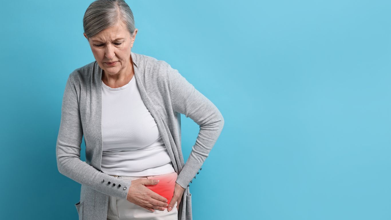 Lady with arthritis pain in hip joint